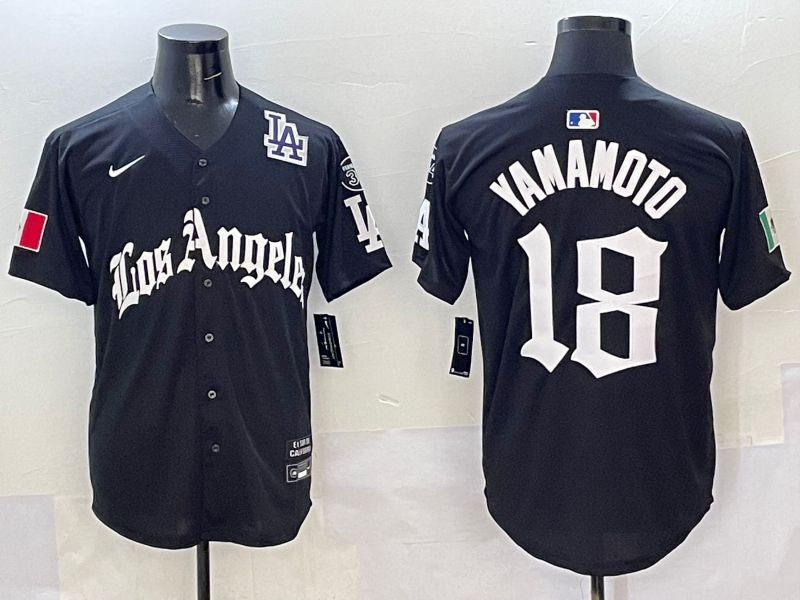 Men Los Angeles Dodgers #18 Yamamoto Black Five generations Joint Name 2025 Nike MLB Jersey style 10